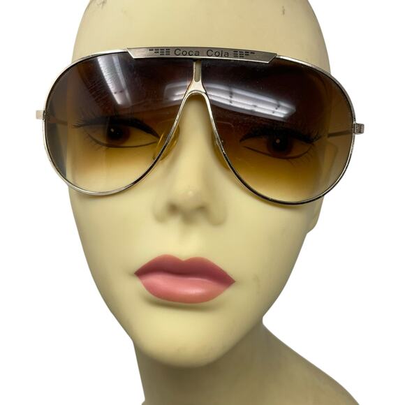 Coca-Cola Vintage Aviator Sunglasses Ombré Bronze Lens Gold Tone Frame Coke Logo - Picture 1 of 5